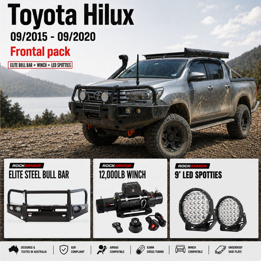 FRONTAL PACK | BULLBAR WINCH  SPOTTIES SUITS TOYOTA HILUX 09/2015 - 09/2020 | ROCKARMOR