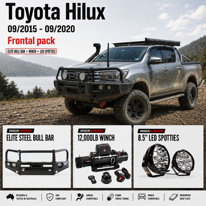 FRONTAL PACK | BULLBAR WINCH  SPOTTIES SUITS TOYOTA HILUX 09/2015 - 09/2020 | ROCKARMOR