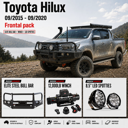 FRONTAL PACK | BULLBAR WINCH  SPOTTIES SUITS TOYOTA HILUX 09/2015 - 09/2020 | ROCKARMOR