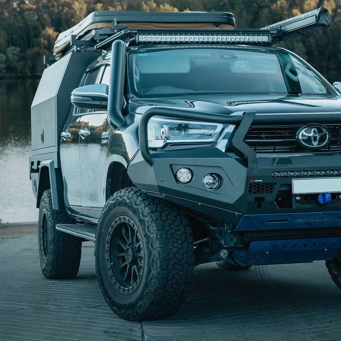 FRONTAL GT BULL BAR PACK SUITS - HILUX 08/2020 - 11/2025 12,000LBS WINCH / R85 LED SPOTTIES | ROCKAMOR
