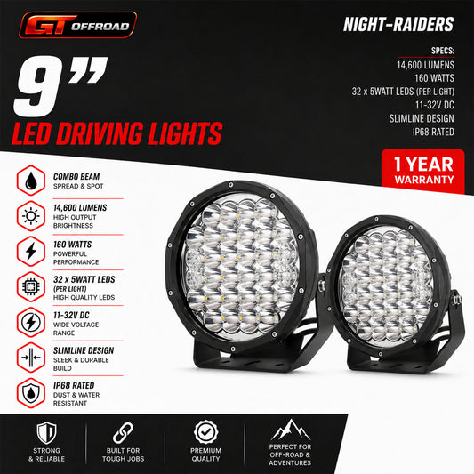 NIGHT RAIDERS 9" LED DRIVING LIGHTS