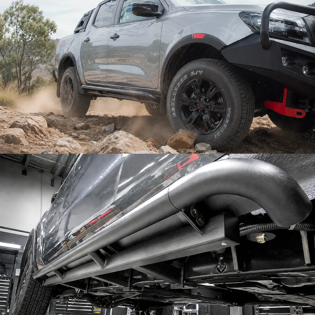 NP300 ROCK SLIDERS ANGLE - ROCKARMOR - CHASSIS WRAP MOUNTS