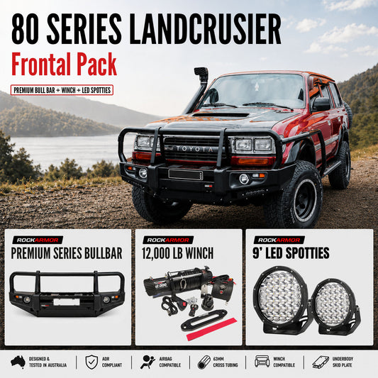 FRONTAL PACK  BULLBAR WINCH SPOTTIES SUITS LANDCRUISER 80 SERIES | ROCKARMOR