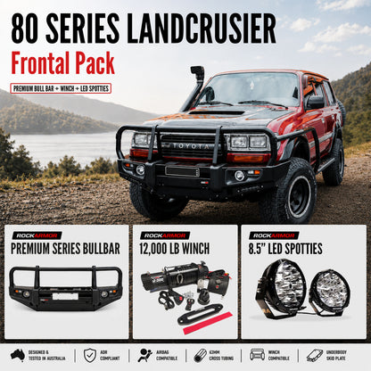 FRONTAL PACK  BULLBAR WINCH SPOTTIES SUITS LANDCRUISER 80 SERIES | ROCKARMOR