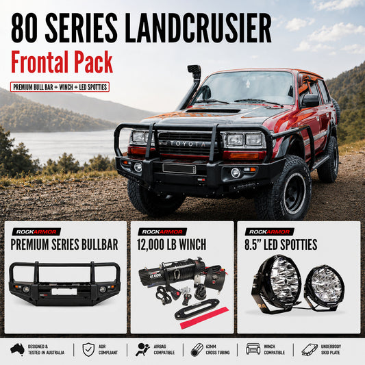 FRONTAL PACK  BULLBAR WINCH SPOTTIES SUITS LANDCRUISER 80 SERIES | ROCKARMOR