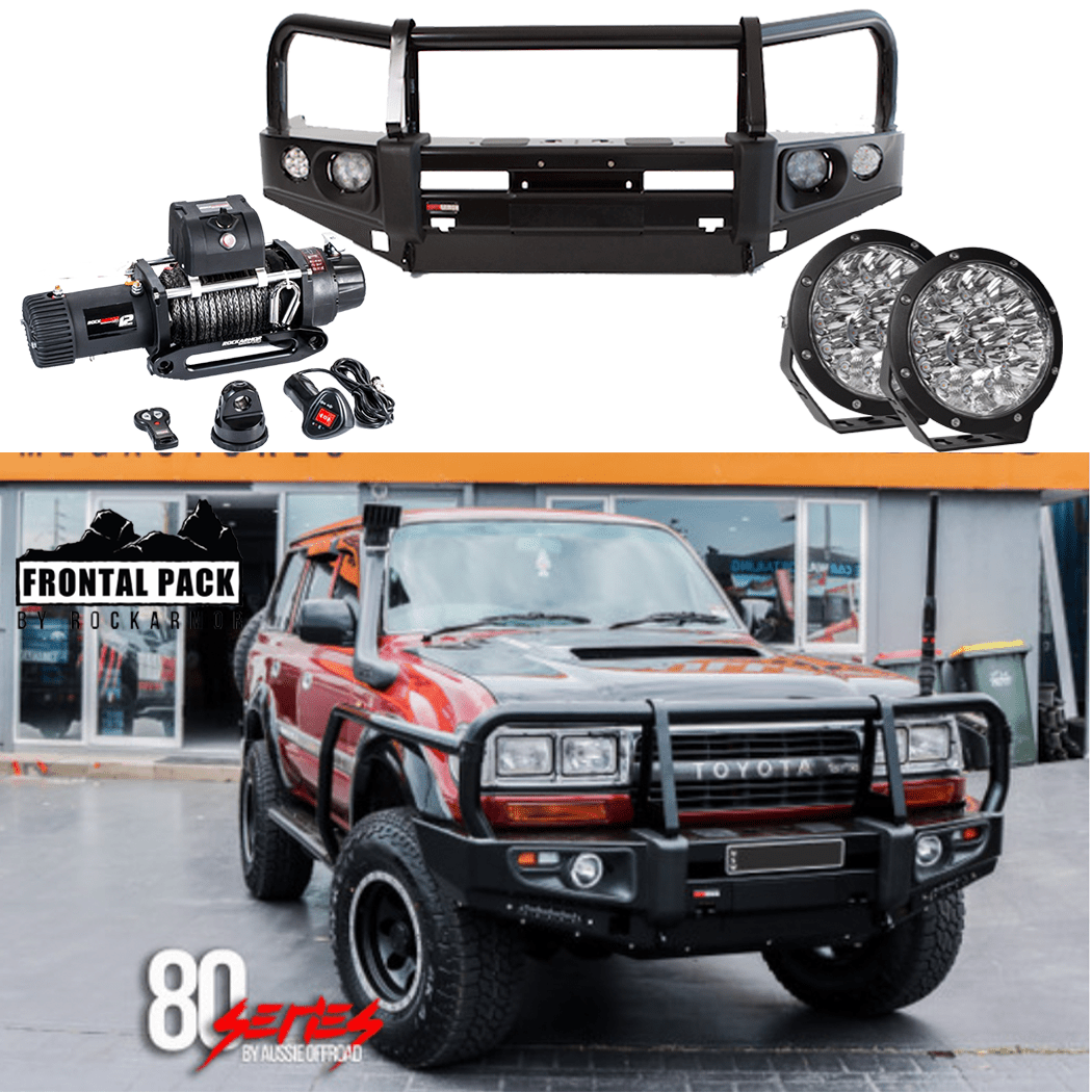 FRONTAL PACK  BULLBAR WINCH SPOTTIES SUITS LANDCRUISER 80 SERIES | ROCKARMOR